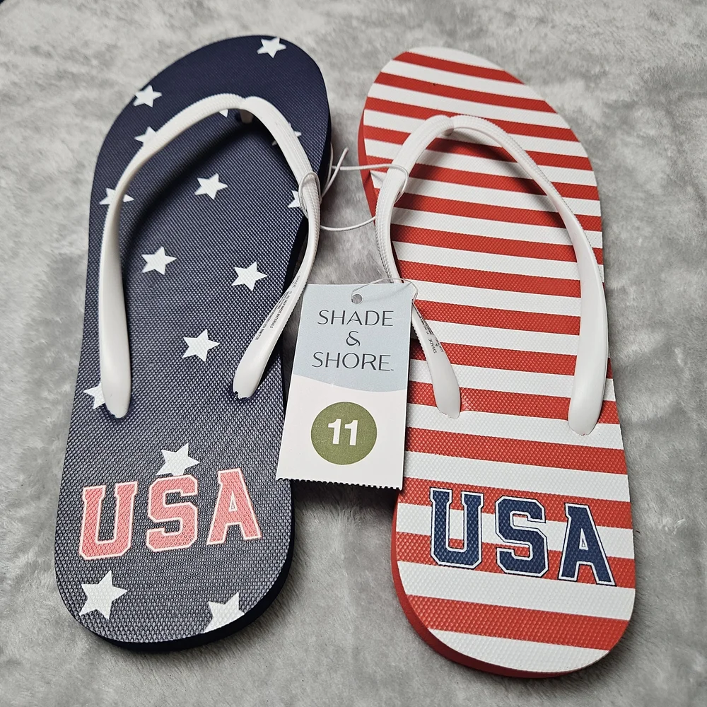 Shade & Shore USA Flip Flops Women’s 11 Patriotic NWT
